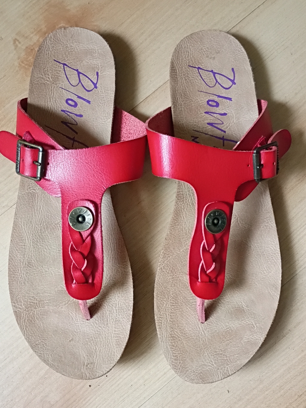 Blowfish Red Braided T-Strap Sandals